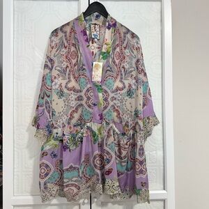 Johnny Was Embroidered Trim Tia Kimono